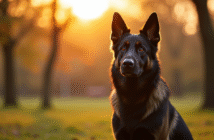 Chien berger allemand noir en position d'alerte au parc