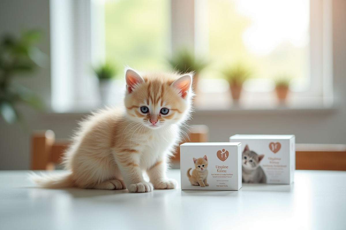 Chaton curieux avec médicaments pour chatons