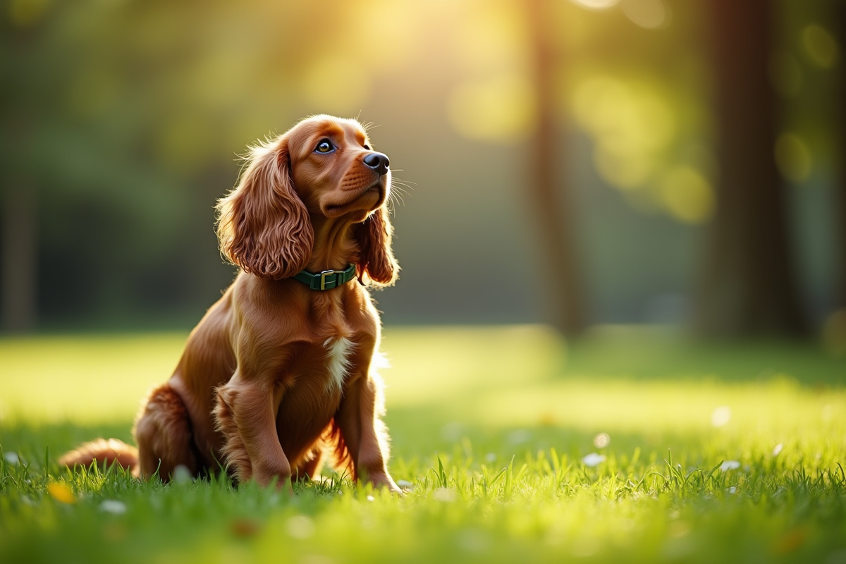 Cocker Spaniel américain dans un parc ensoleille