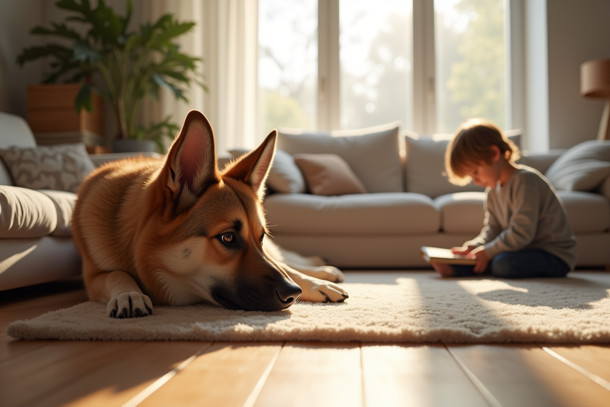 Chien berger allemand husky reposant près d