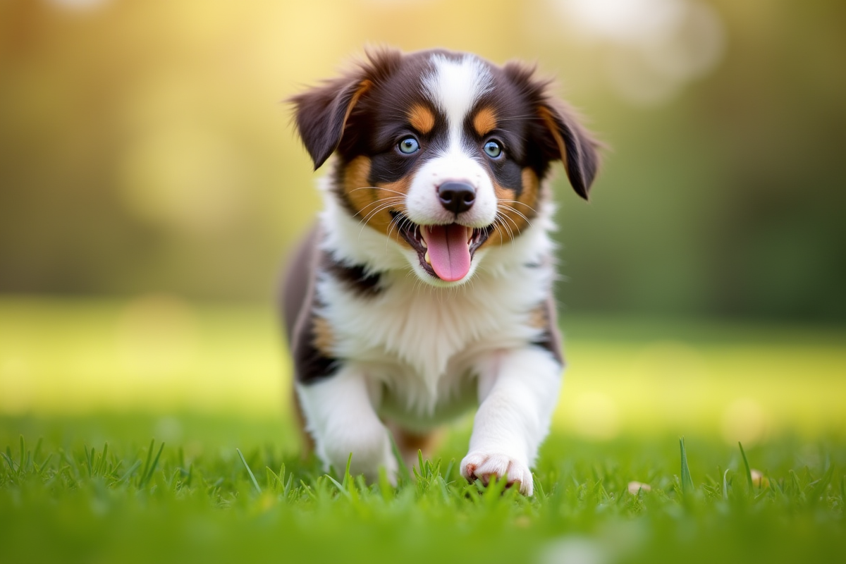 Chiot Australian Shepherd jouant dehors sur l