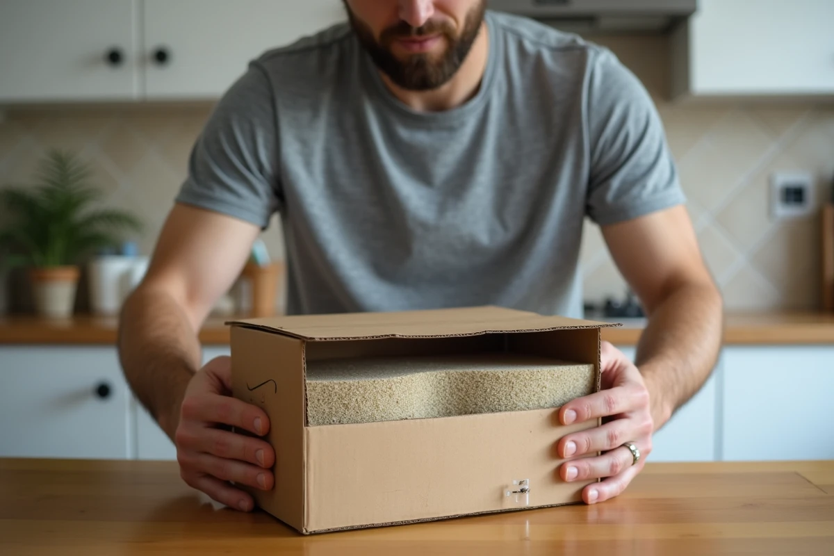 Homme déballant un kit fourmilière complet livré rapidement avec fourmis dans un tube d'élevage
