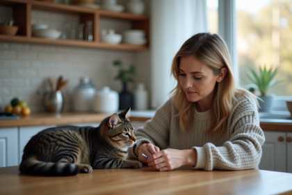 Femme préparant une injection d insuline pour son chat
