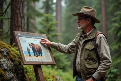 Guide nature montrant un diagramme de taille de grizzly et humain