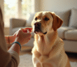 Labrador assis dans un salon lumineux et cosy