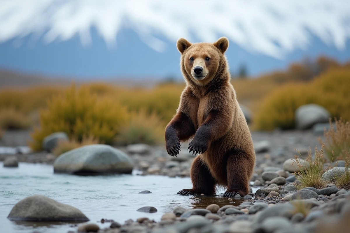 Jeune grizzly debout près d