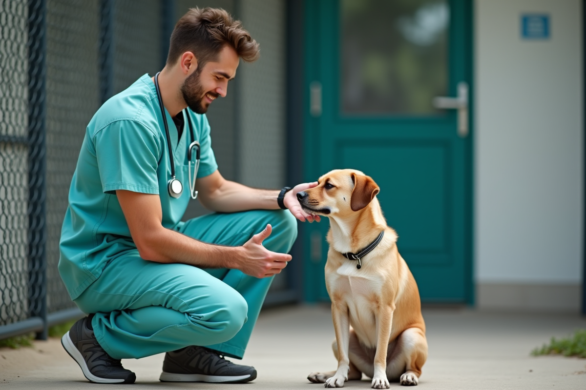 Vétérinaire observant un petit chien nerveux à l