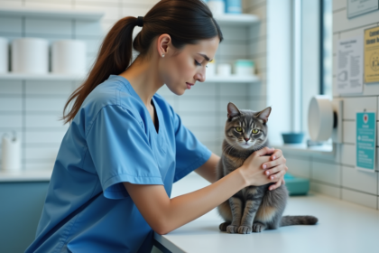Vétérinaire femme avec chat dans une clinique moderne