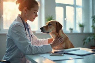 Vétérinaire examinant un chien dans une clinique moderne