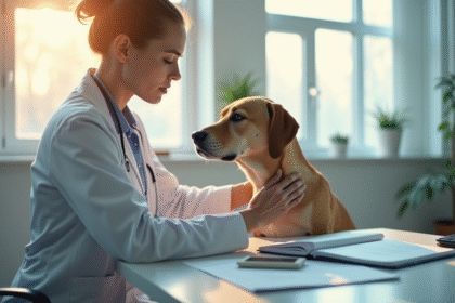 Vétérinaire examinant un chien dans une clinique moderne