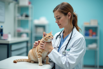 Vétérinaire femme soignant un chat âgé dans une clinique